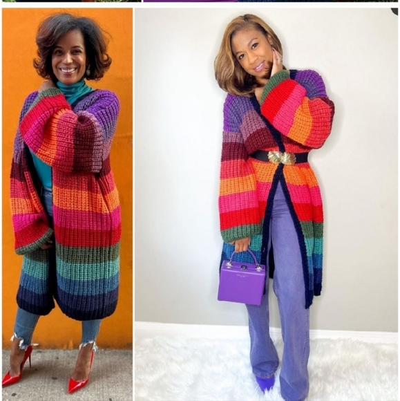 M/L Farm Rio Rainbow Midi Stripes Cardigan - Picture 11 of 12